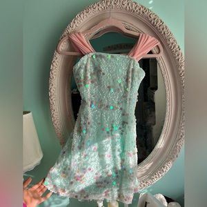 URBAN OUTFITTERS Aqua Sequin Mini Dress w/ hand sewn sleeves